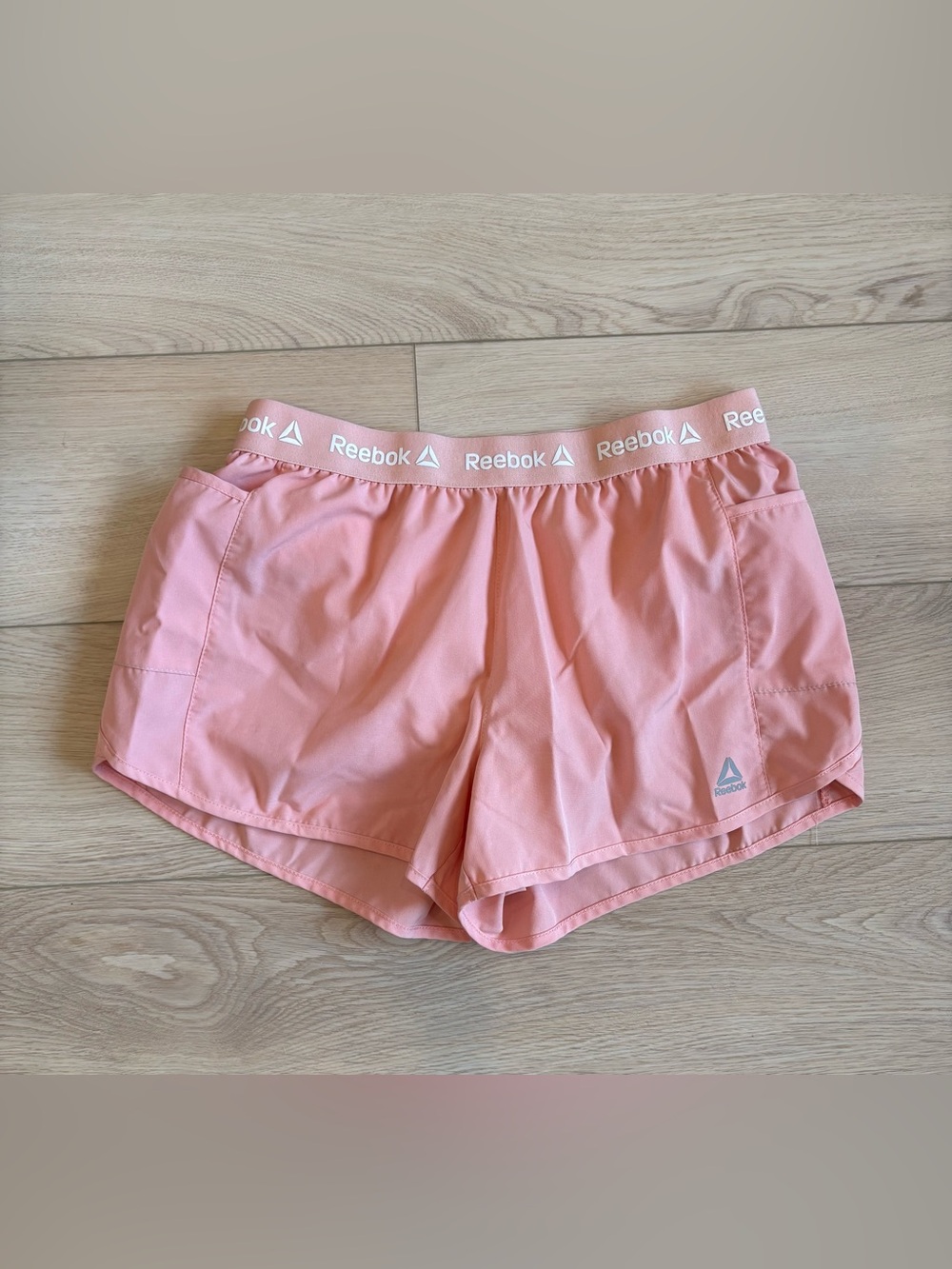 Reebok Coral Pink Athletic Shorts with Logo Waistband